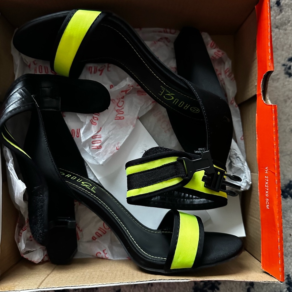 Black and Neon Yellow Women's Heels